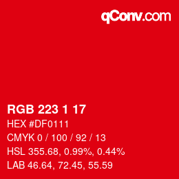 Color code: RGB 223 1 17 | qconv.com