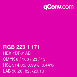 Color code: RGB 223 1 171 | qconv.com