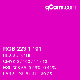Color code: RGB 223 1 191 | qconv.com