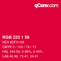 Color code: RGB 223 1 58 | qconv.com