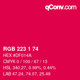 Color code: RGB 223 1 74 | qconv.com