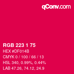 Color code: RGB 223 1 75 | qconv.com