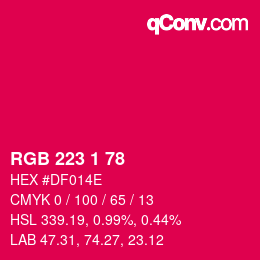 Color code: RGB 223 1 78 | qconv.com