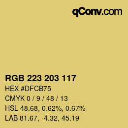 Color code: RGB 223 203 117 | qconv.com