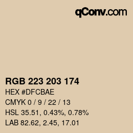Color code: RGB 223 203 174 | qconv.com