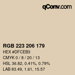 Color code: RGB 223 206 179 | qconv.com