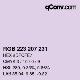 Color code: RGB 223 207 231 | qconv.com