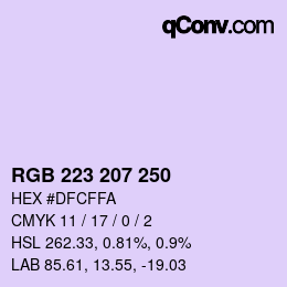 Color code: RGB 223 207 250 | qconv.com