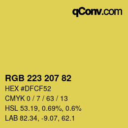 Color code: RGB 223 207 82 | qconv.com