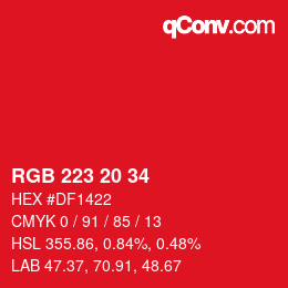 Color code: RGB 223 20 34 | qconv.com