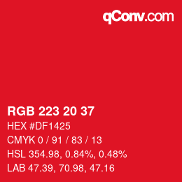 Color code: RGB 223 20 37 | qconv.com