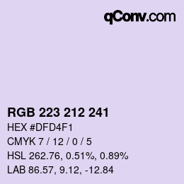 Color code: RGB 223 212 241 | qconv.com