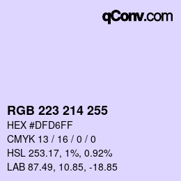 Color code: RGB 223 214 255 | qconv.com