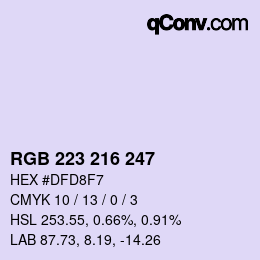 Color code: RGB 223 216 247 | qconv.com
