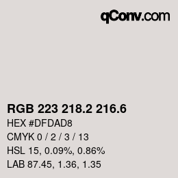 カラーコード: RGB 223 218.2 216.6 | qconv.com
