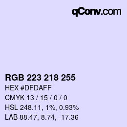 Color code: RGB 223 218 255 | qconv.com