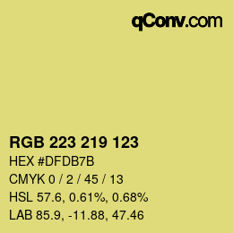 Color code: RGB 223 219 123 | qconv.com