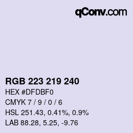 Color code: RGB 223 219 240 | qconv.com