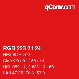 Color code: RGB 223 21 24 | qconv.com