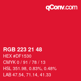 Color code: RGB 223 21 48 | qconv.com