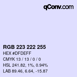 Color code: RGB 223 222 255 | qconv.com