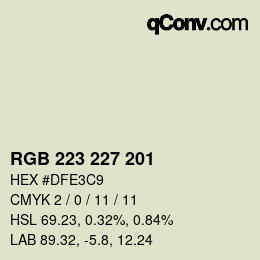 Color code: RGB 223 227 201 | qconv.com