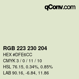 Color code: RGB 223 230 204 | qconv.com