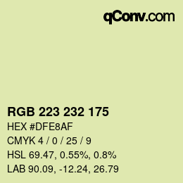Color code: RGB 223 232 175 | qconv.com