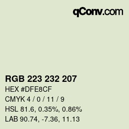 Color code: RGB 223 232 207 | qconv.com