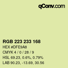 Color code: RGB 223 233 168 | qconv.com