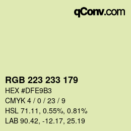 Color code: RGB 223 233 179 | qconv.com