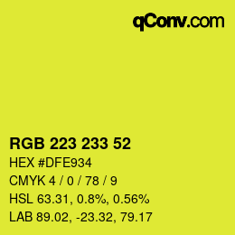 Color code: RGB 223 233 52 | qconv.com