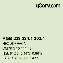 カラーコード: RGB 223 234.4 202.4 | qconv.com