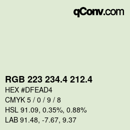 カラーコード: RGB 223 234.4 212.4 | qconv.com