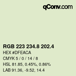 カラーコード: RGB 223 234.8 202.4 | qconv.com