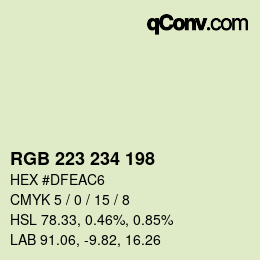 Color code: RGB 223 234 198 | qconv.com