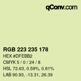 Color code: RGB 223 235 178 | qconv.com