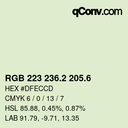 カラーコード: RGB 223 236.2 205.6 | qconv.com