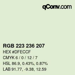 Color code: RGB 223 236 207 | qconv.com