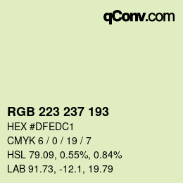 Color code: RGB 223 237 193 | qconv.com