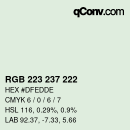 Color code: RGB 223 237 222 | qconv.com