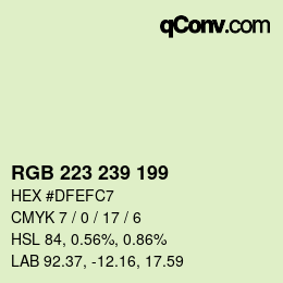Color code: RGB 223 239 199 | qconv.com