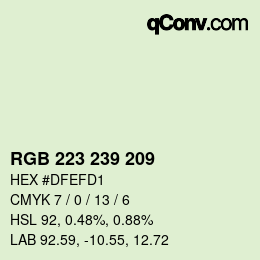 カラーコード: RGB 223 239 209 | qconv.com