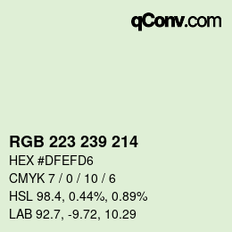 Color code: RGB 223 239 214 | qconv.com