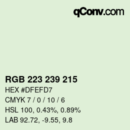 Color code: RGB 223 239 215 | qconv.com
