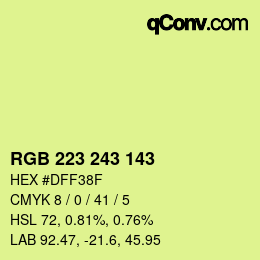 Color code: RGB 223 243 143 | qconv.com