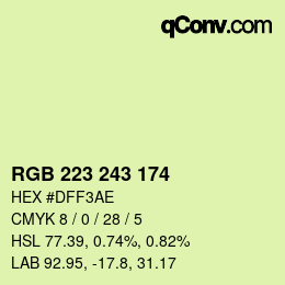 Color code: RGB 223 243 174 | qconv.com