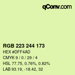 Color code: RGB 223 244 173 | qconv.com