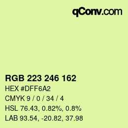 Color code: RGB 223 246 162 | qconv.com