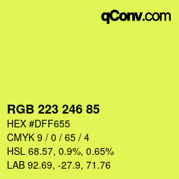 Color code: RGB 223 246 85 | qconv.com
